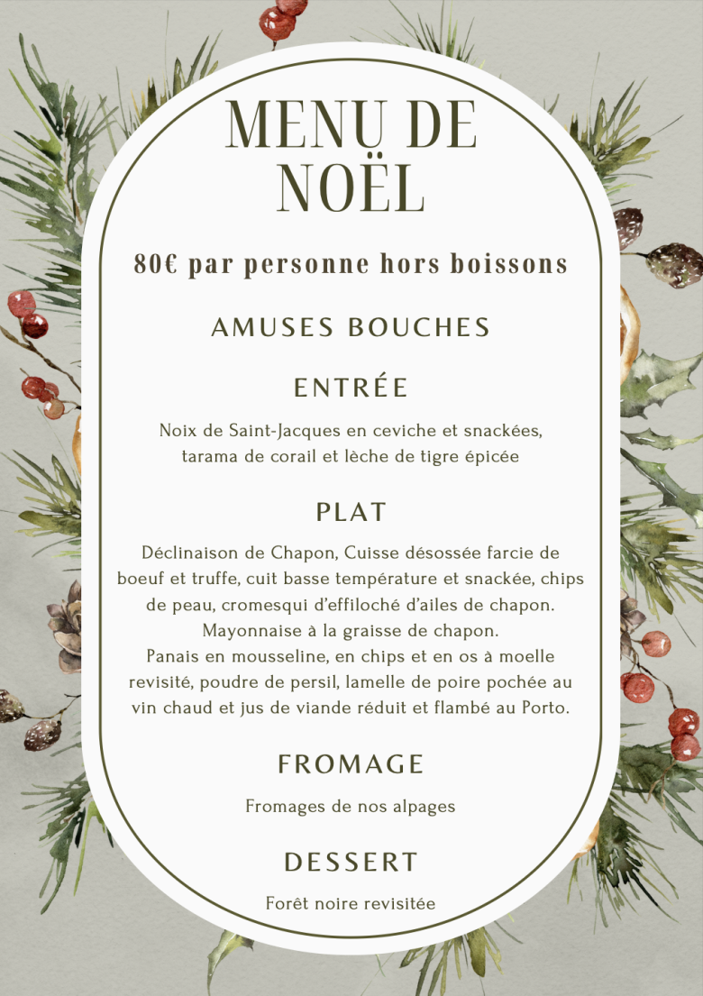 Menu de Noël au restaurant Le Rosebud