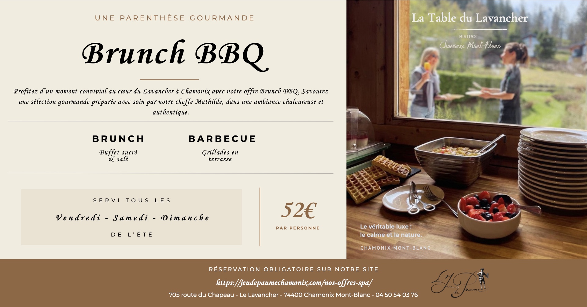 BBQ Brunch Flyer at La Table du Lavancher, the Hotel's bistro Jeu de Paume Chamonix